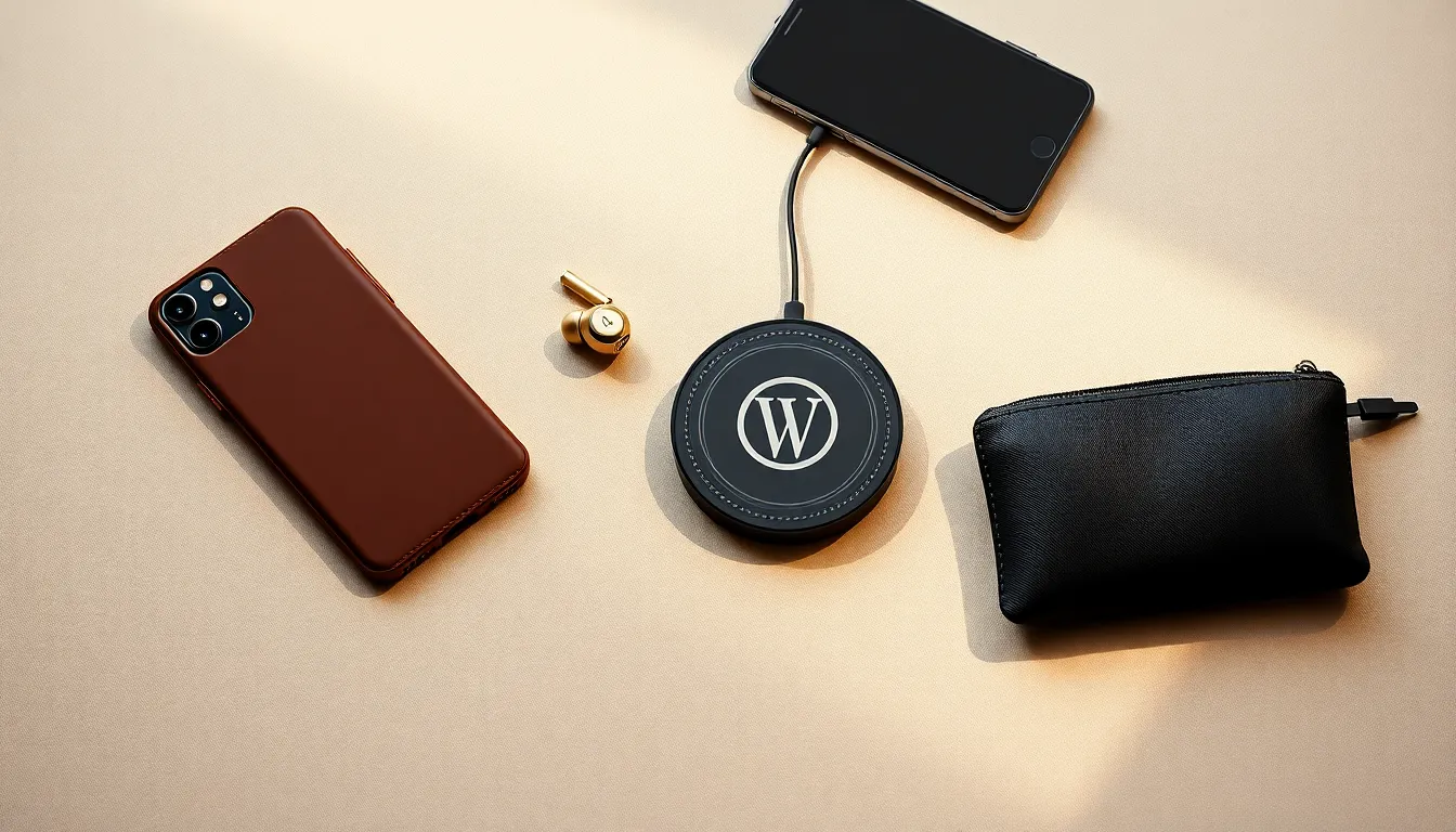 luxury tech accessories on a stylish fabric surface.
