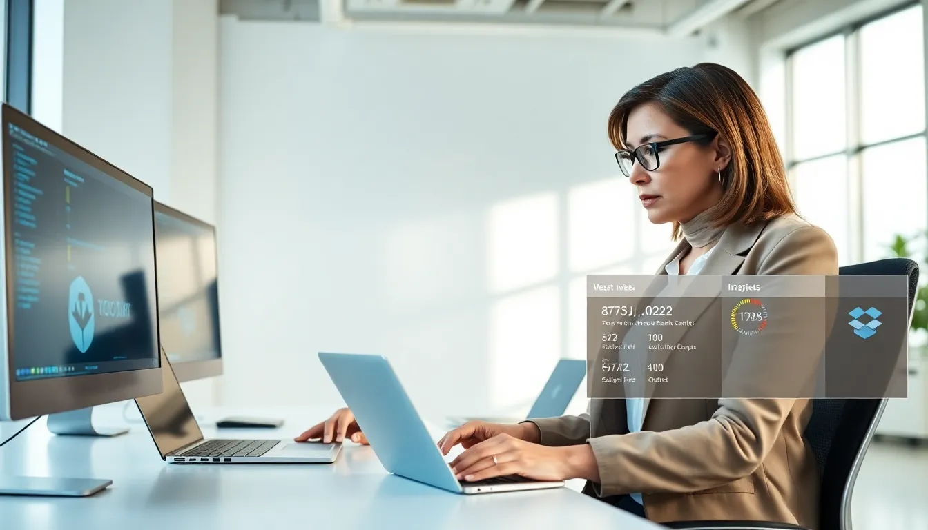 IT professional analyzing a Dropbox error code on a modern office device.
