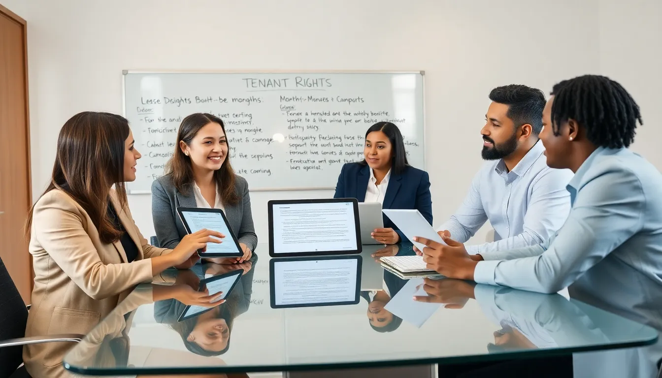 diverse team discussing month-to-month lease tenant rights.