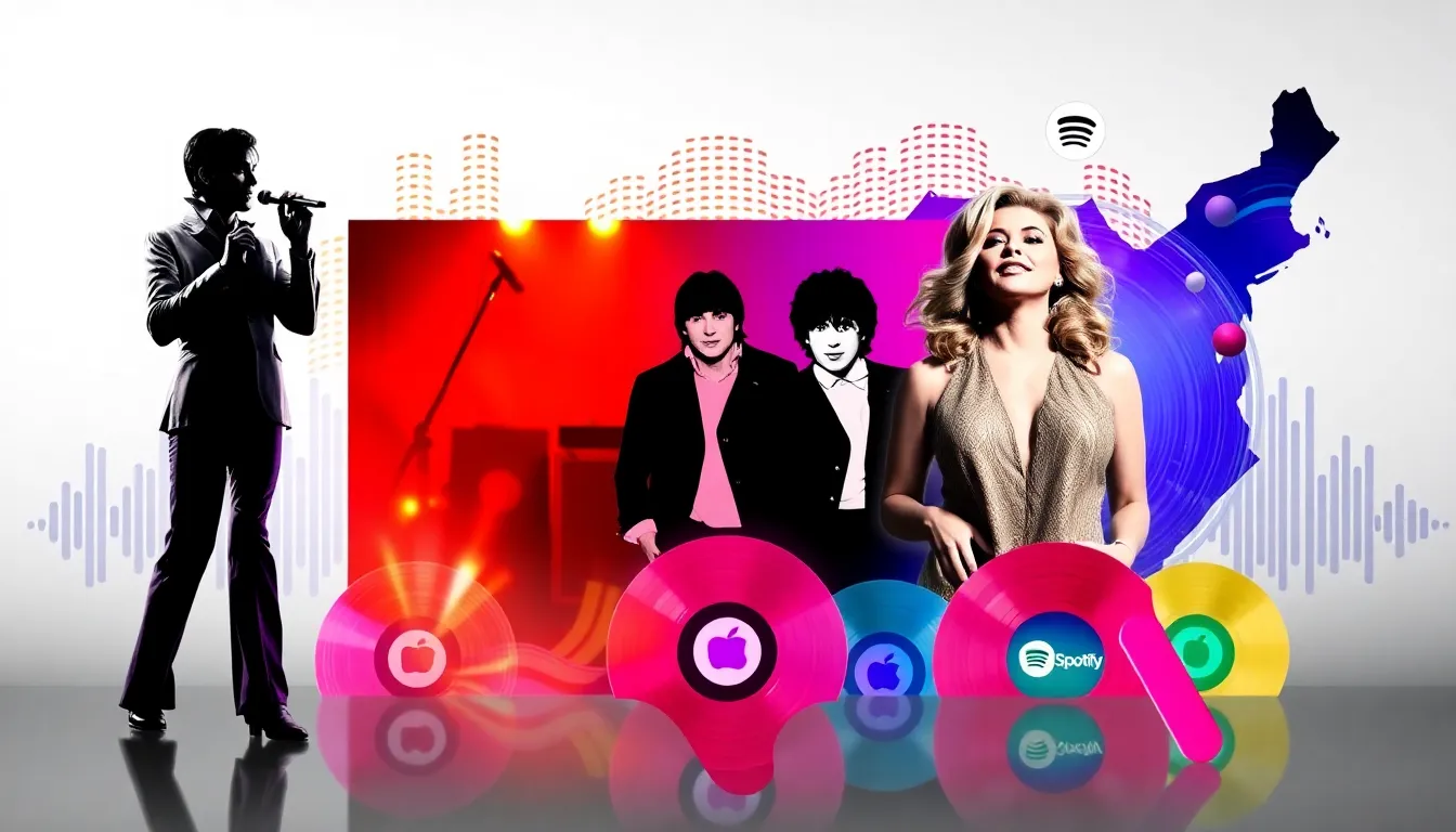 collage depicting the evolution of pop culture music in the U.S.