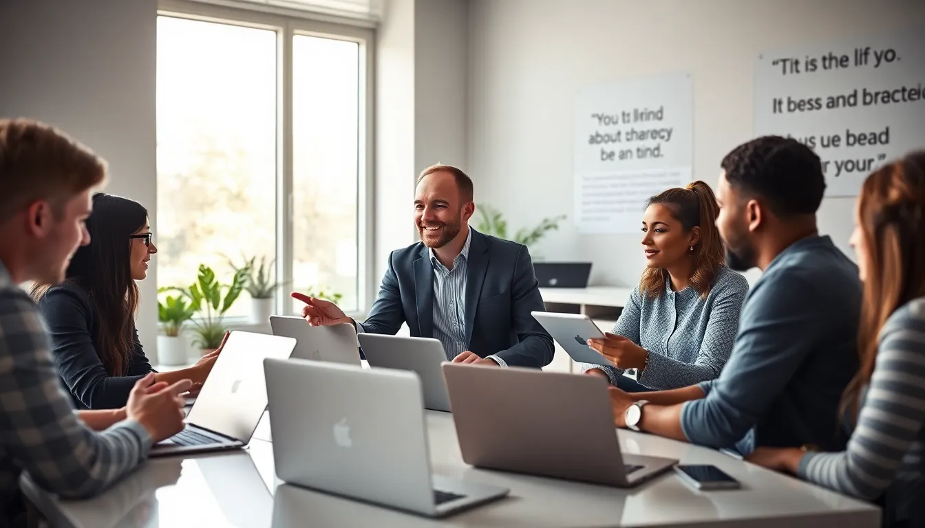 diverse professionals collaborating in a modern digital workspace.