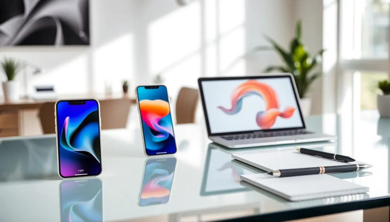 Apple devices on a sleek workspace showcasing innovation and technology.