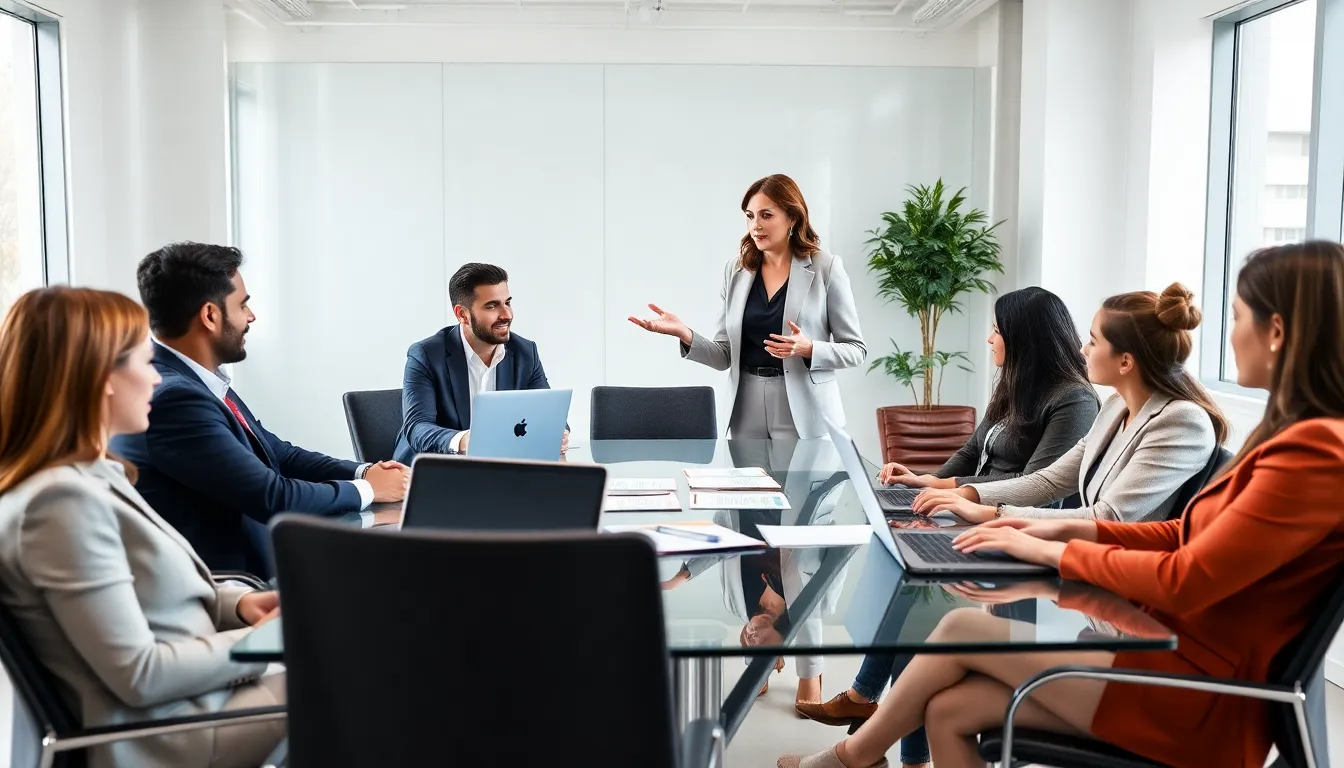 diverse professionals discussing digital innovation in a modern office.