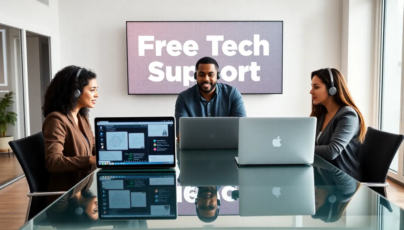 diverse team providing free tech support in a modern office.