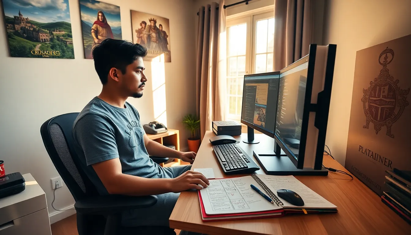 a young man engaging with CK2Generator in a modern home office.