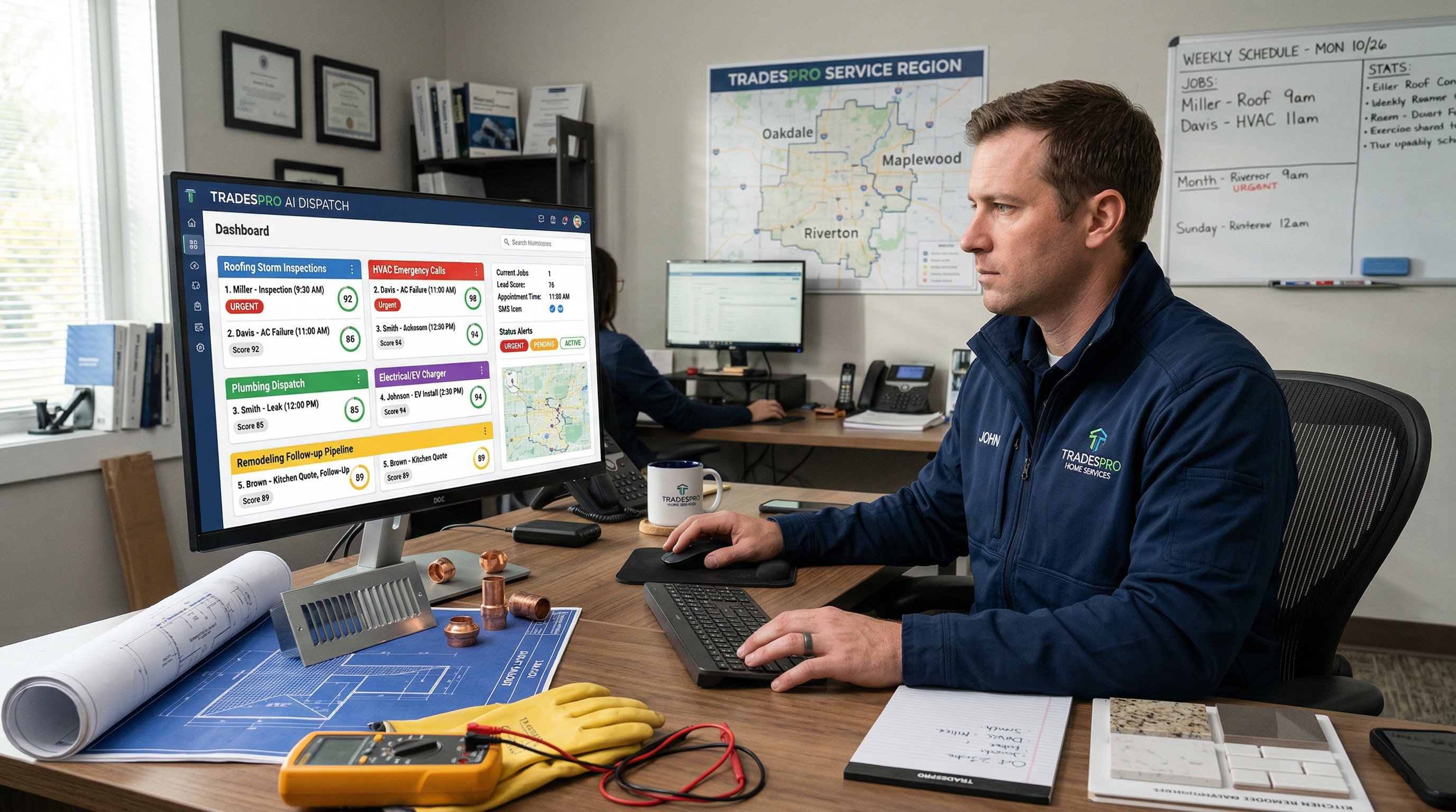contractor using AI software to manage roofing, HVAC, plumbing, and remodeling leads