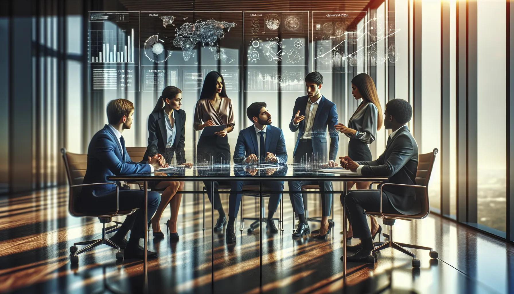diverse team discussing telecommunications in a modern office.