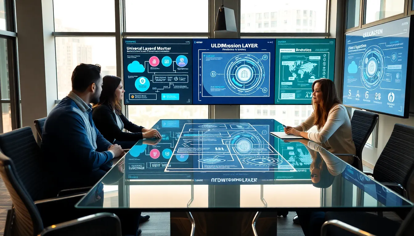 diverse team discussing blockchain innovations in a modern office.