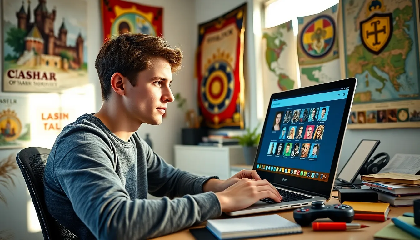 A young man creating a character on CK2Generator at his desk.