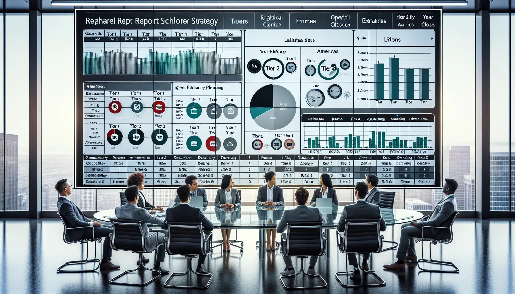 Diverse analytics team planning a prioritized Tableau report scheduling strategy in a modern office.