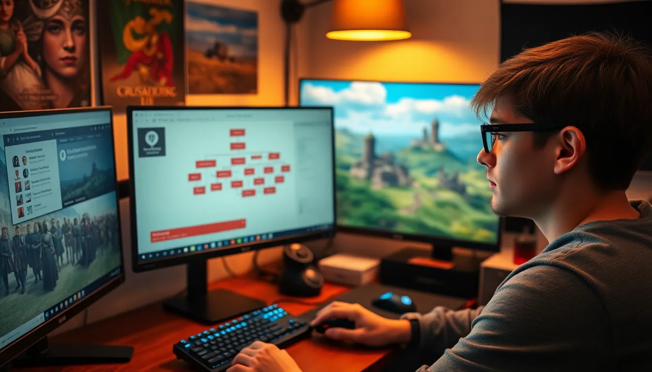 a young man using CK2Generator to create medieval game characters.