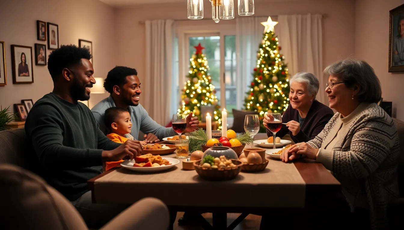family gathered around a table sharing traditions during a celebration.