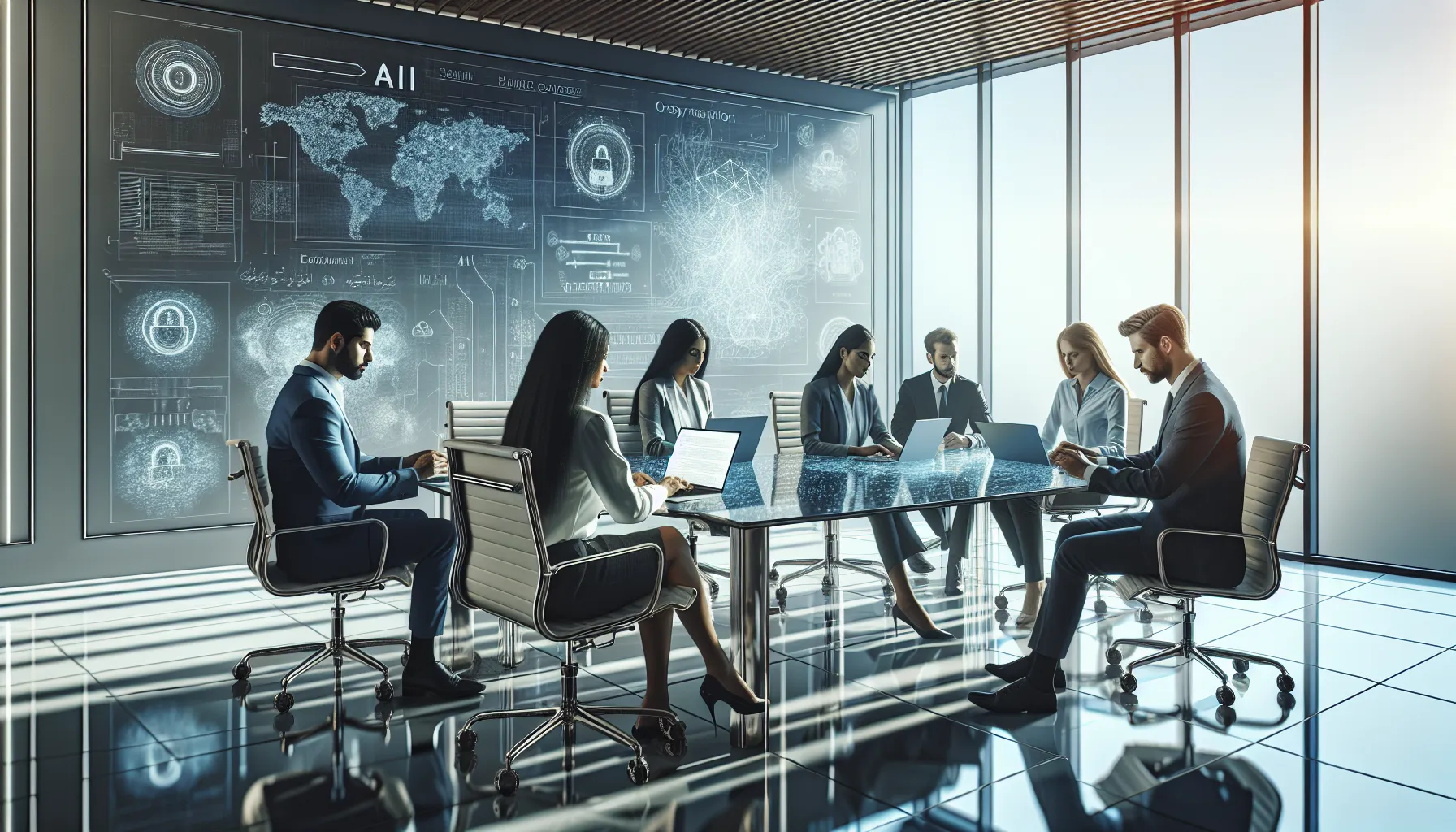 diverse team analyzing data in a modern office setting.