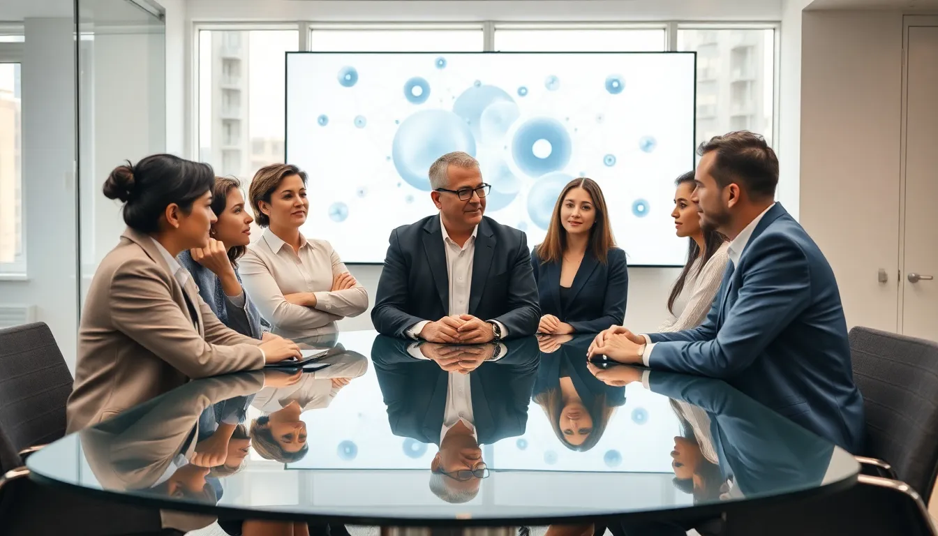 diverse professionals discussing complex cultural concepts in a modern office.