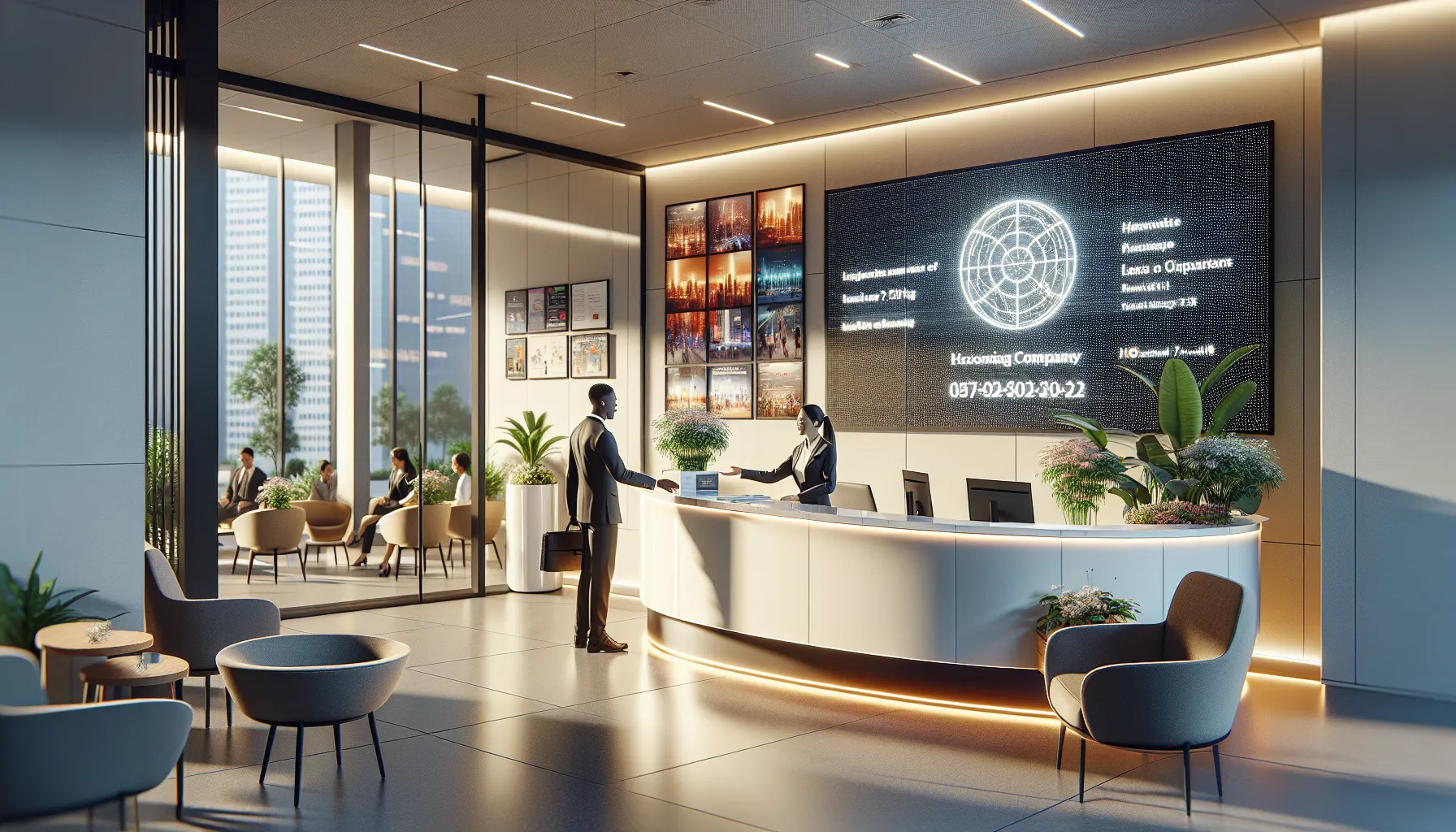 welcoming office reception area for contacting support.