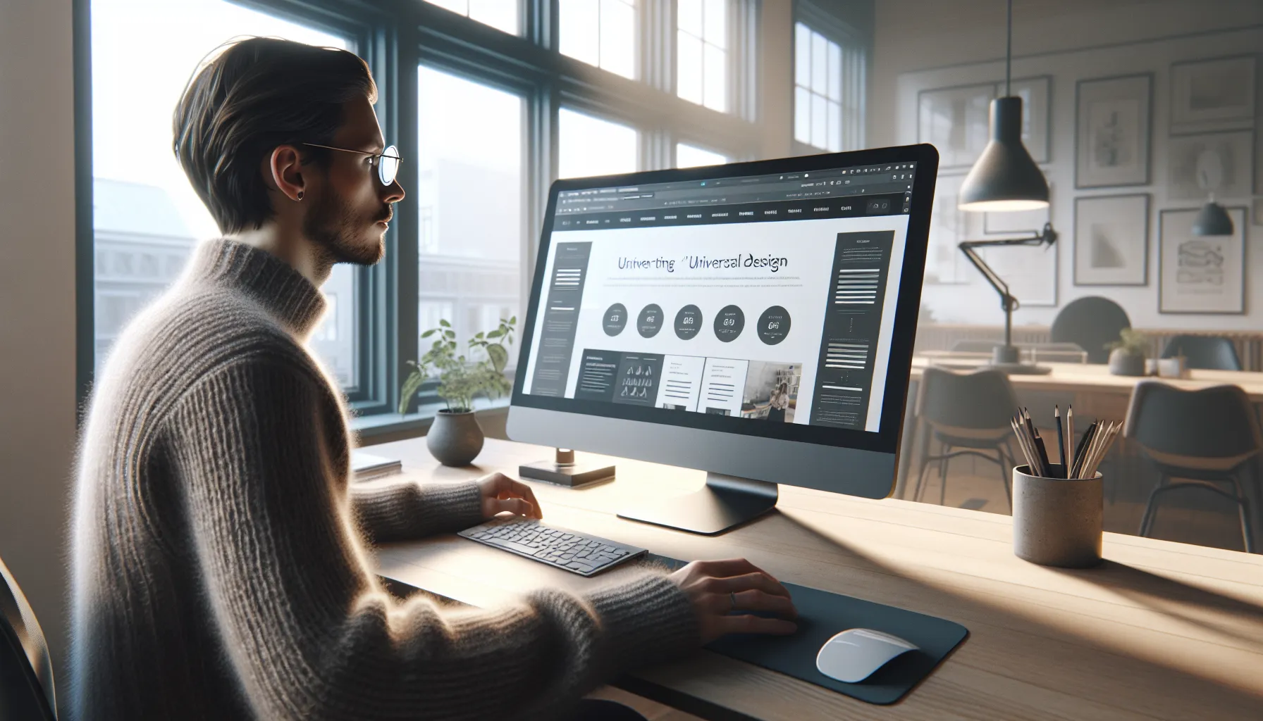 Hva betyr egentlig universell utforming i grafisk design? 3 Norwegian designer adjusts high-contrast typography and cta on a website mockup.