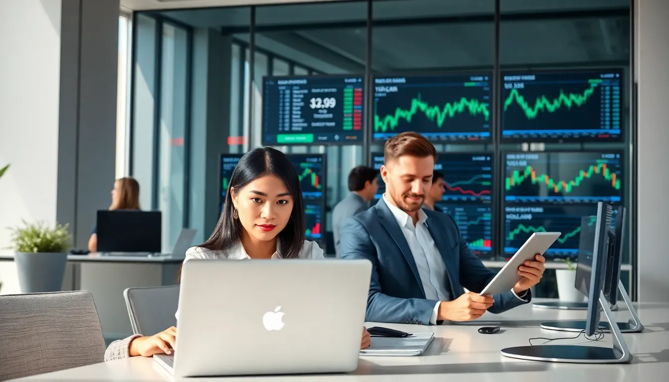 diverse team analyzing cryptocurrency data in a modern office.