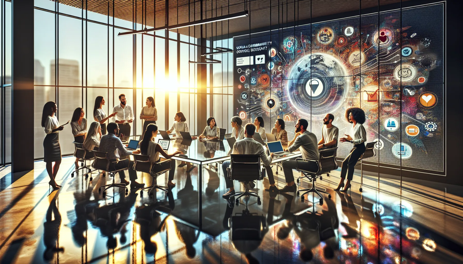 diverse team collaborating in a bright, modern office setting.