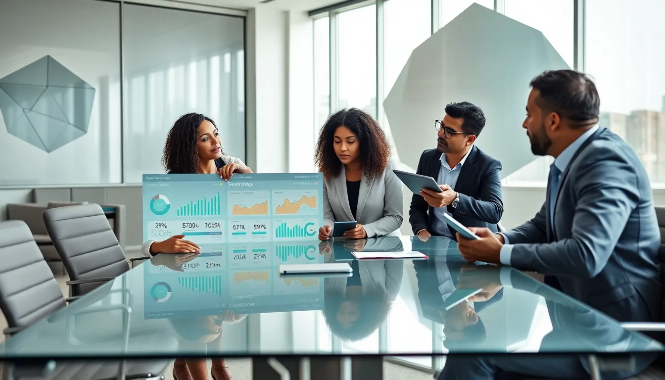 diverse team analyzing telecommunications data in a modern office.