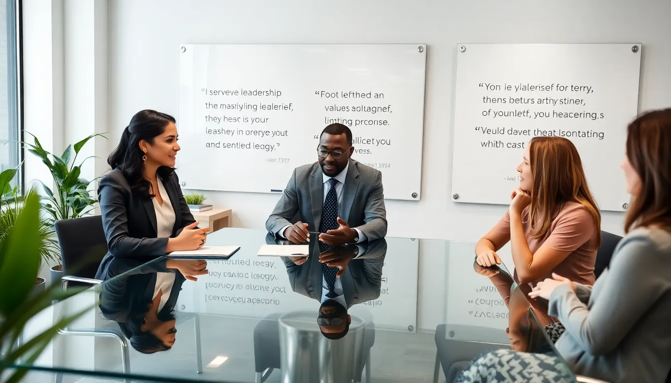 diverse team collaborating in a modern office, exemplifying servant leadership.