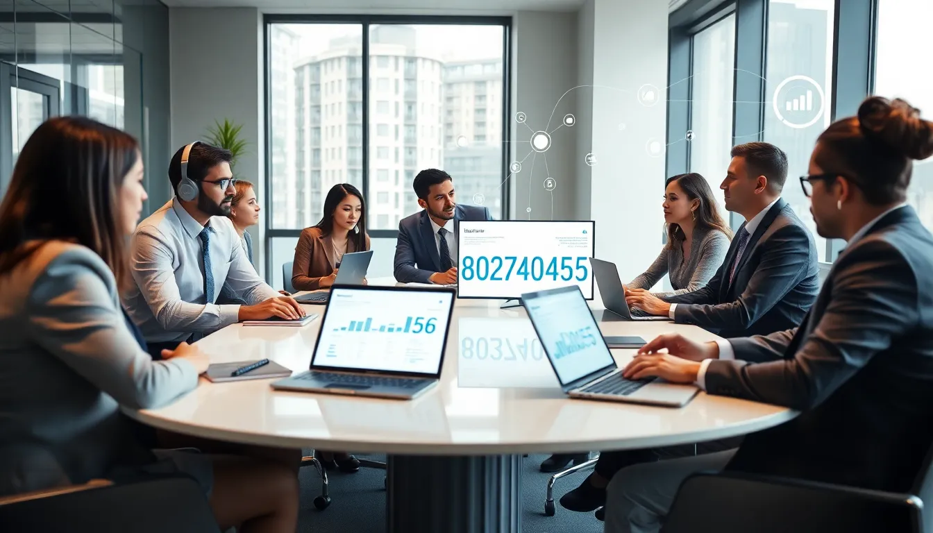 business team discussing data management involving number 8009207405.