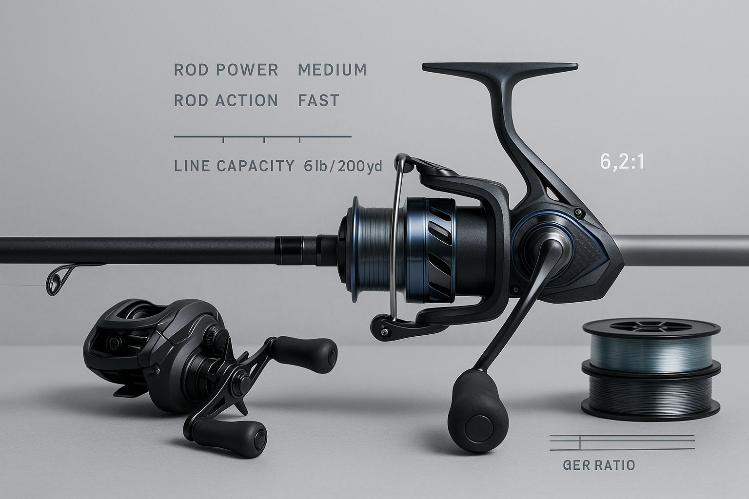 Matched fishing rod and reel displayed with balanced sizing and setup details.