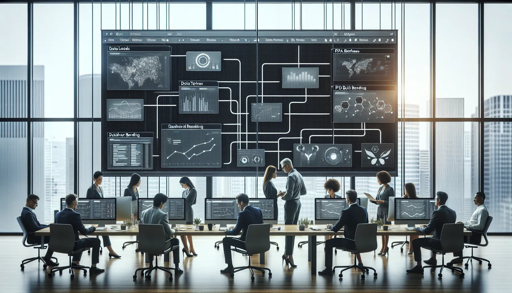 BI team monitoring advanced Tableau scheduling workflows and personalized report bursting on screens.