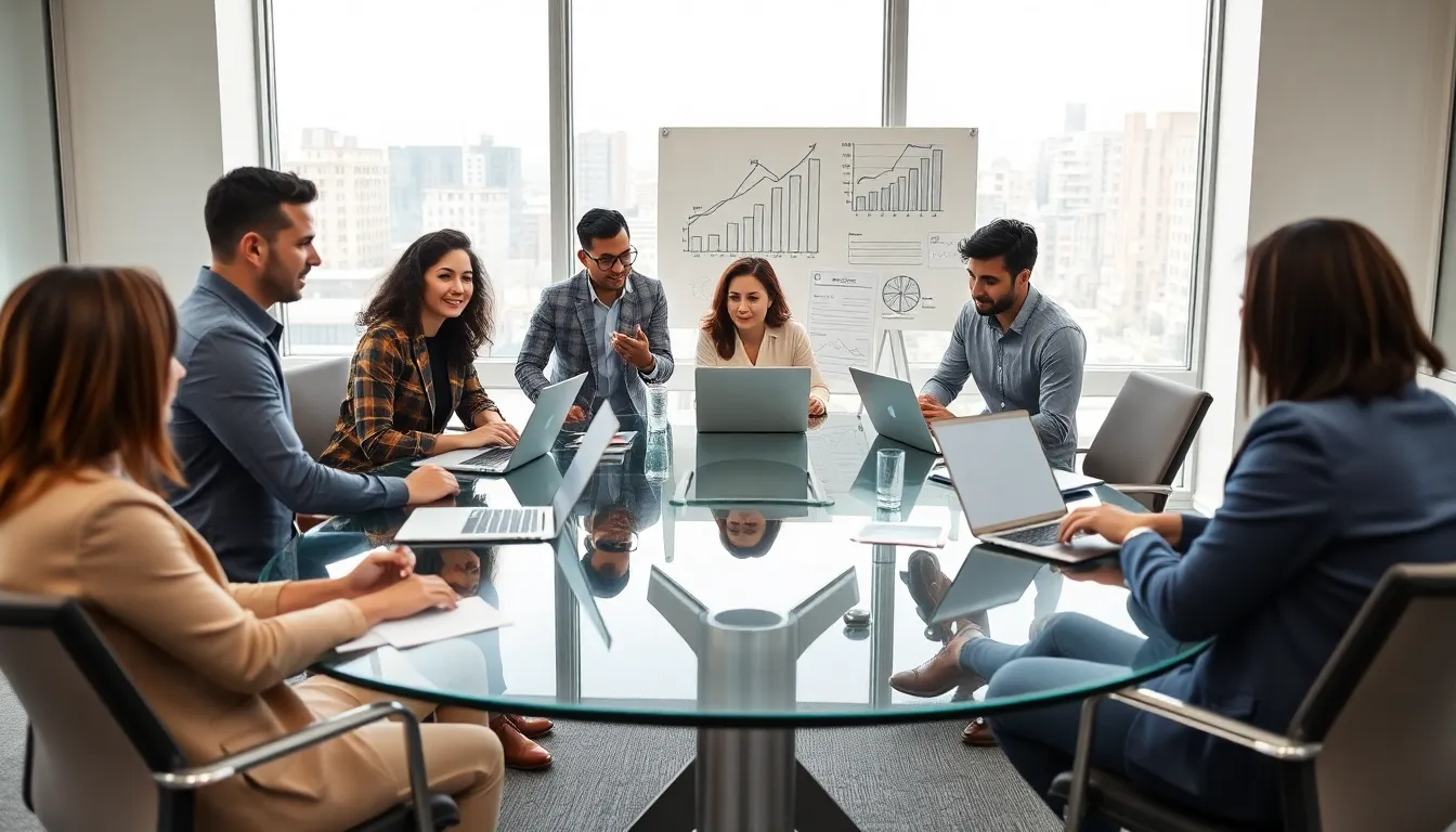diverse entrepreneurs brainstorming in a modern office setting.
