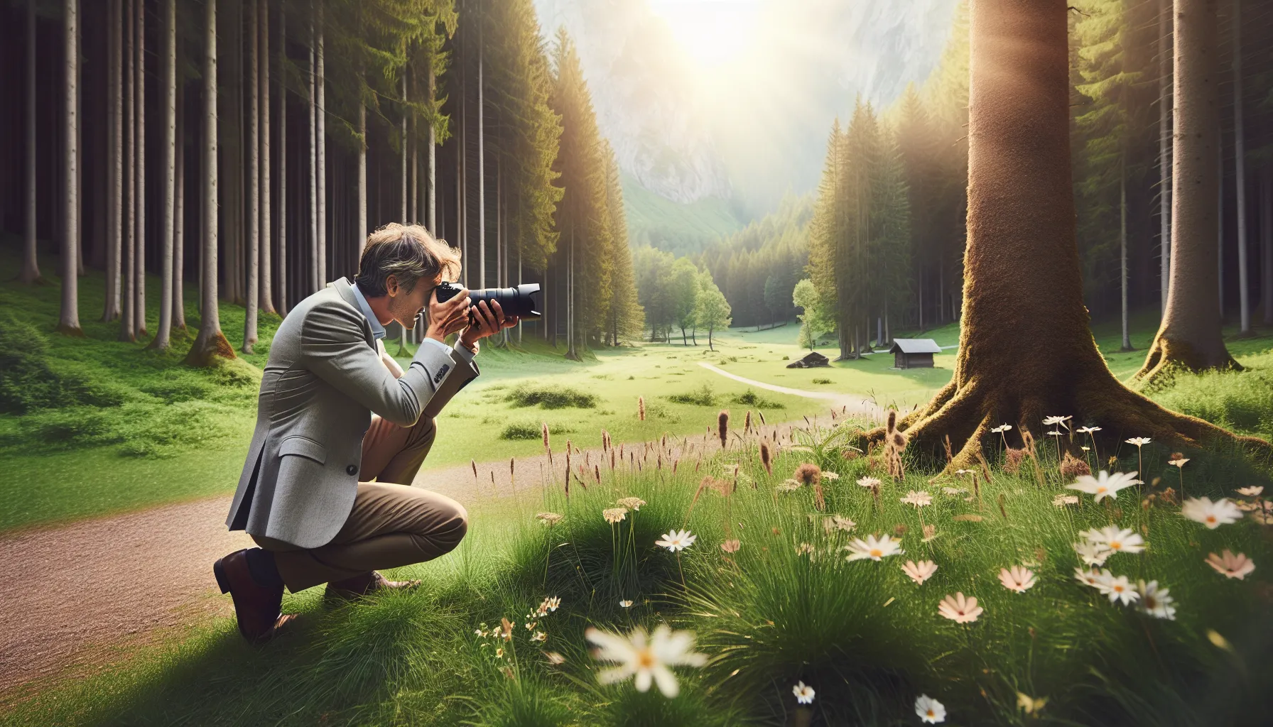 Brian Aseyfried photographing in a vibrant park during a weekend hike.