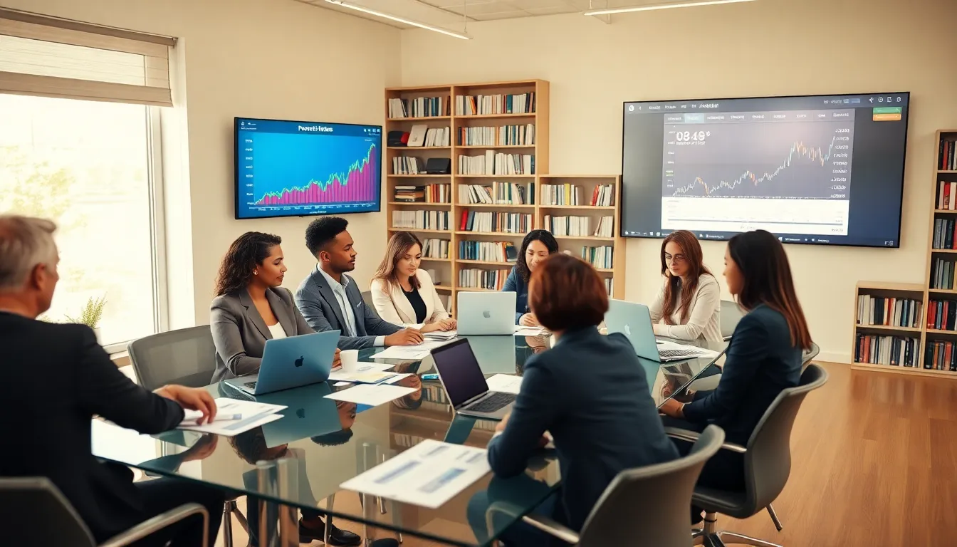 diverse financial advisors collaborating in a modern office.