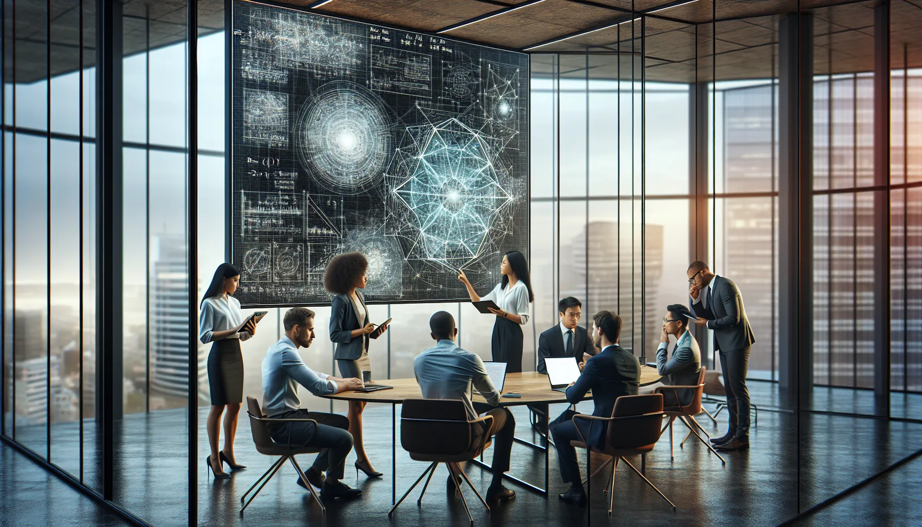 diverse team discussing Krylovalster framework in a modern office.