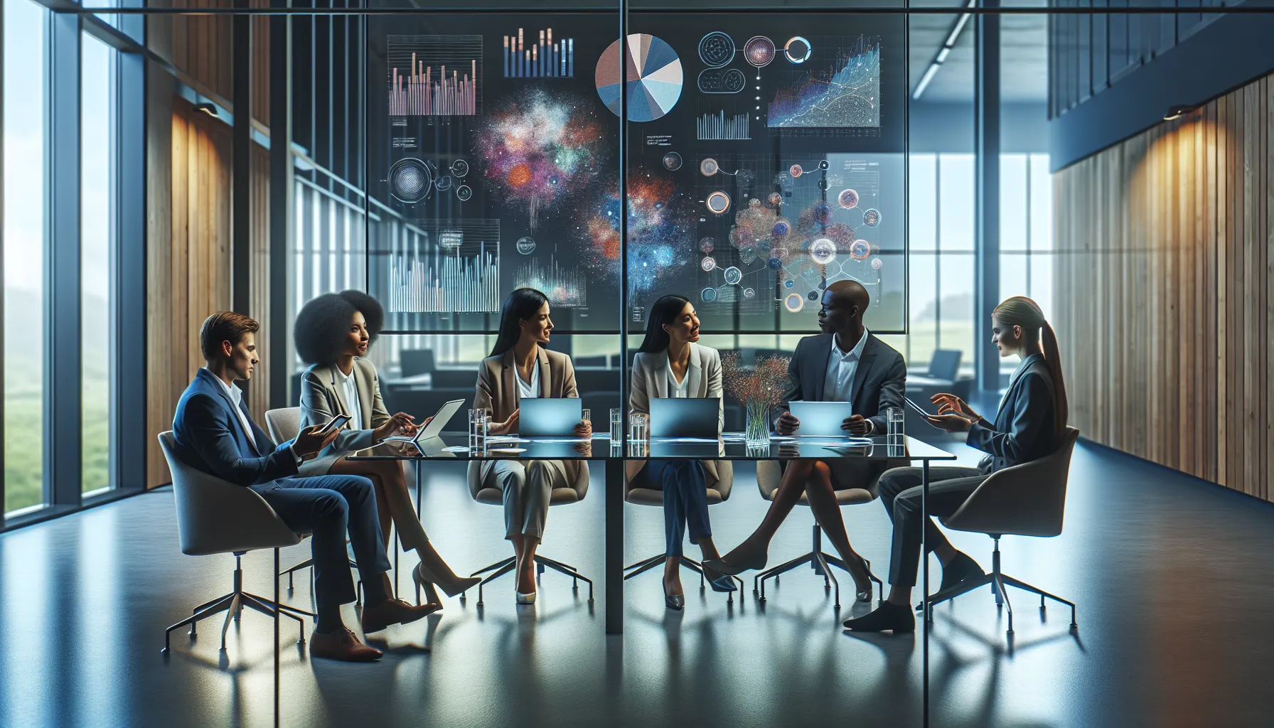 diverse professionals discussing cultural topics in a modern conference room.