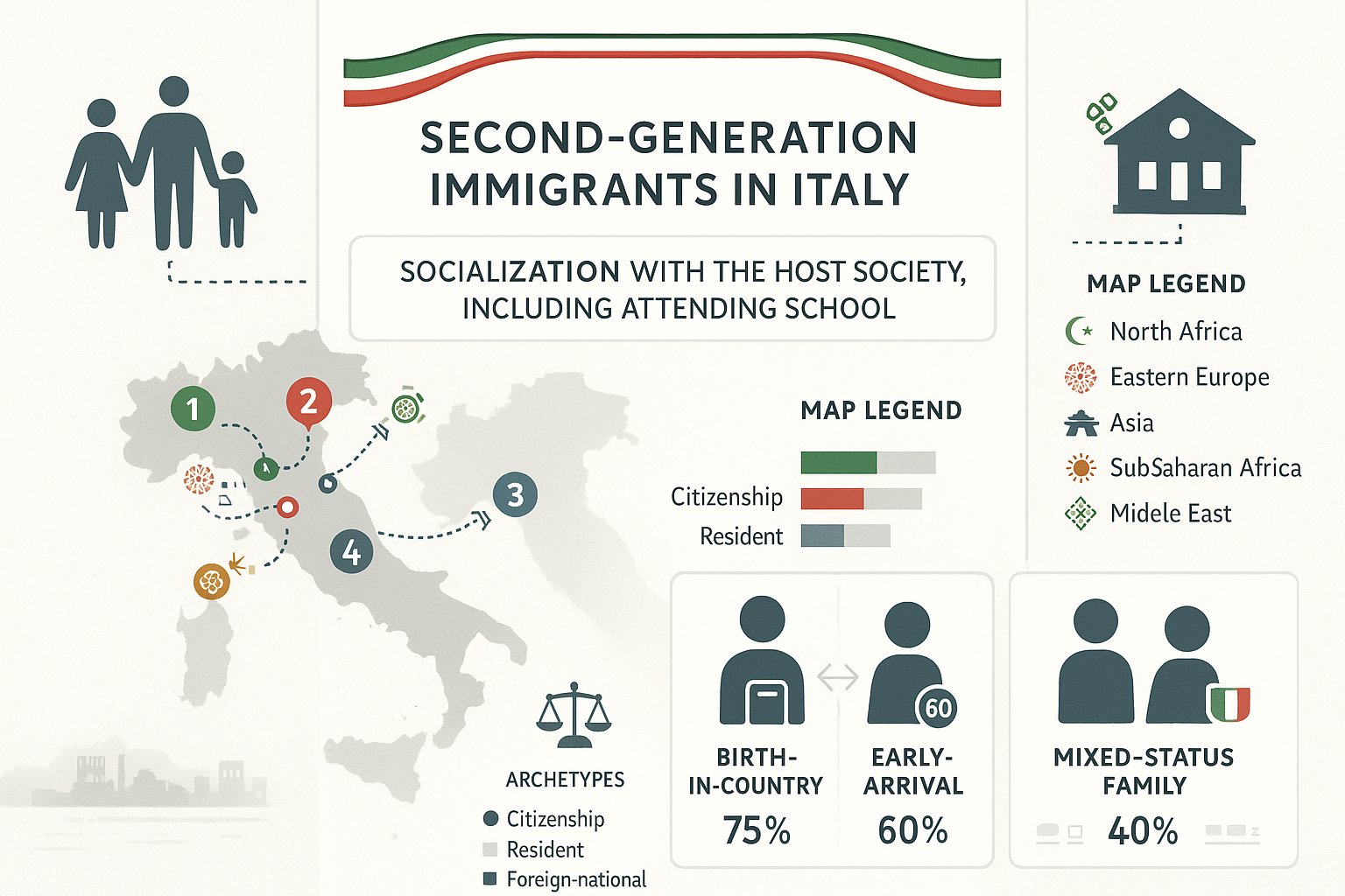 Infografica che mostra chi si qualifica come immigrato di seconda generazione in Italia.