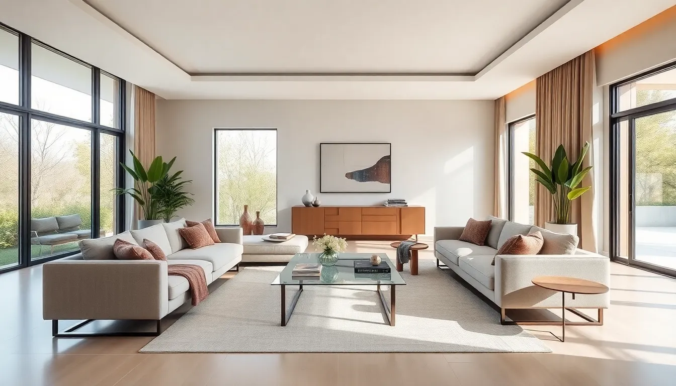 modern luxury living room with open space and elegant furnishings.