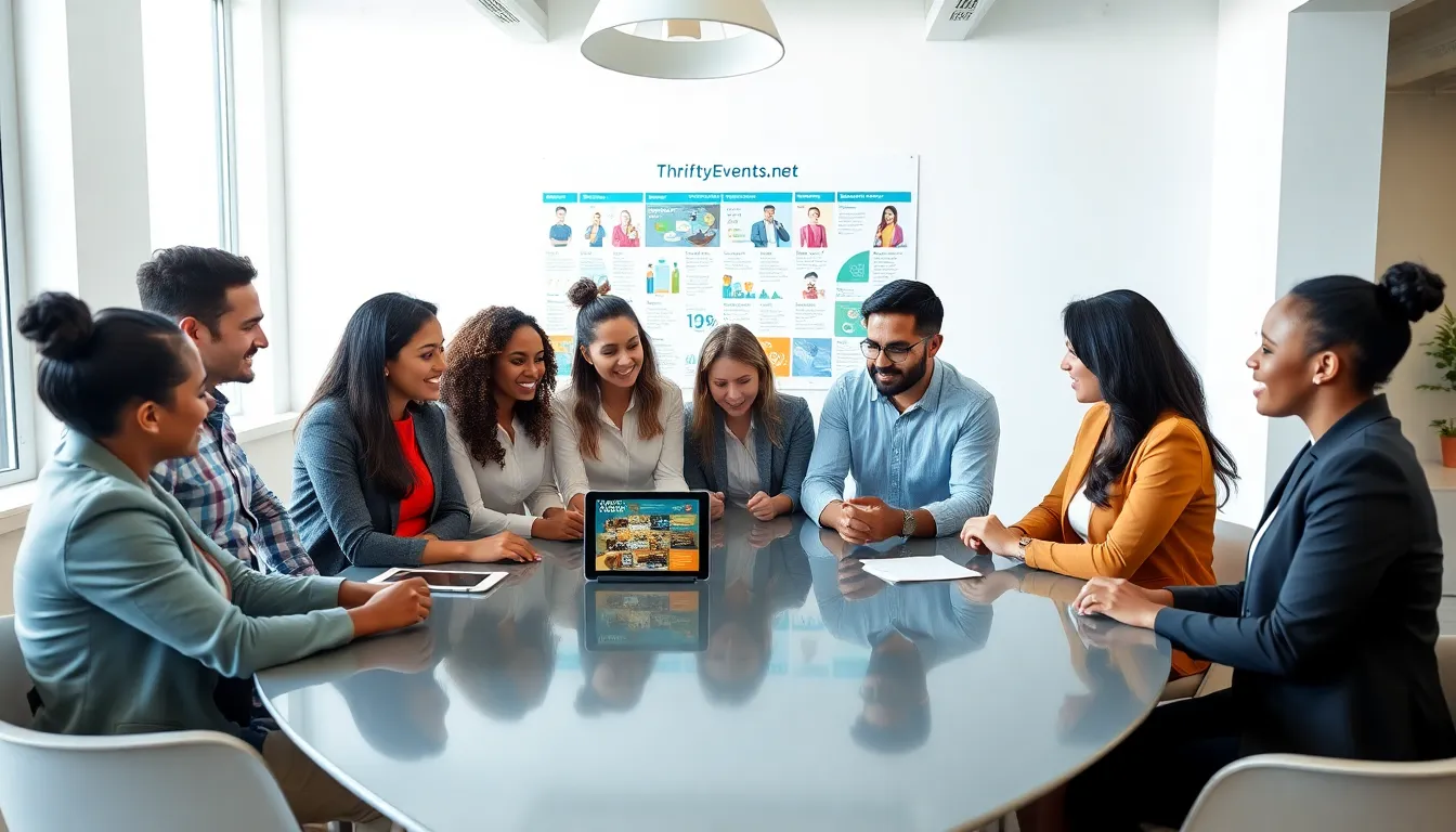 diverse team collaborating on budget-friendly event planning.