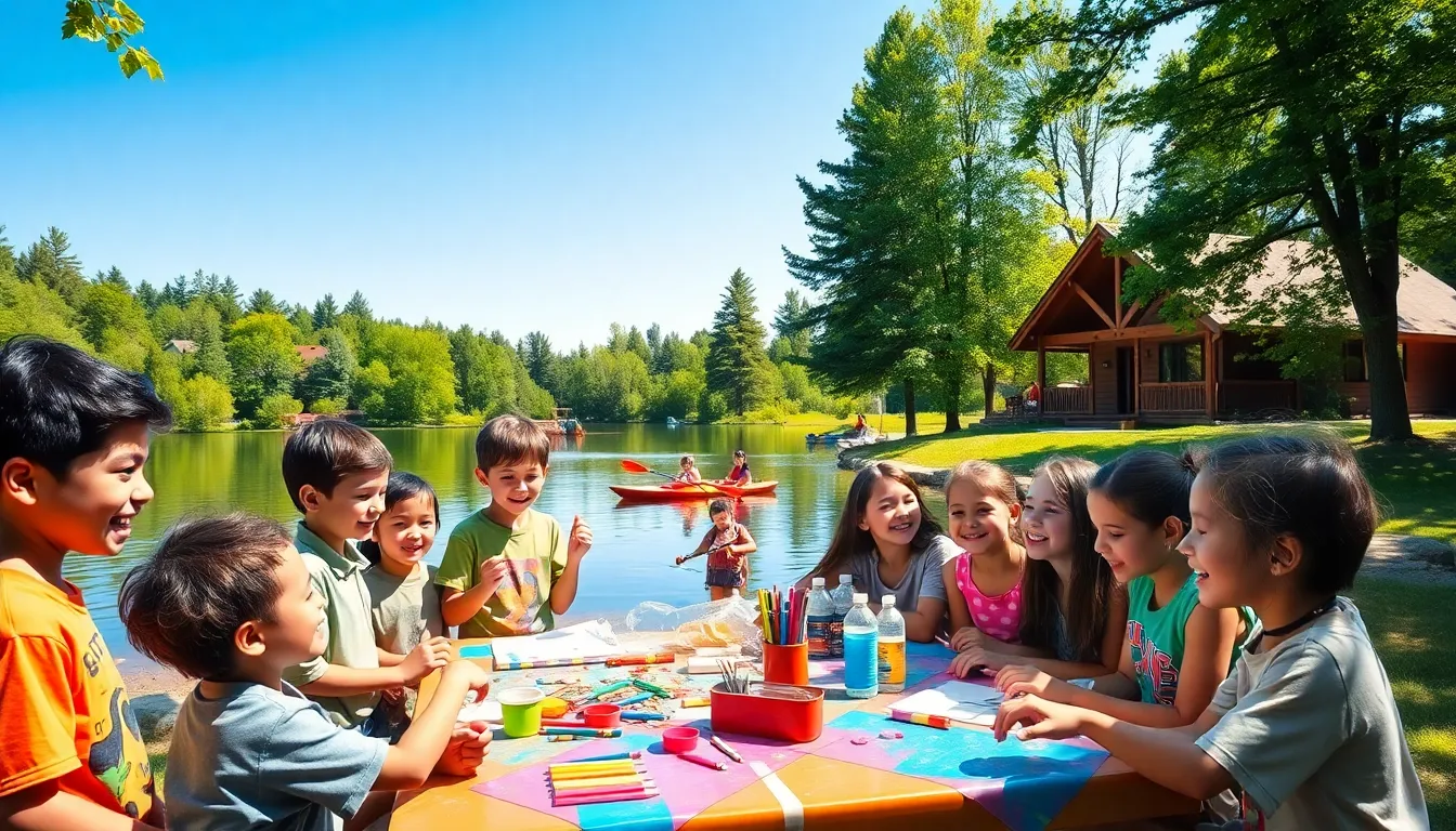 diverse group of campers enjoying activities at a summer camp.