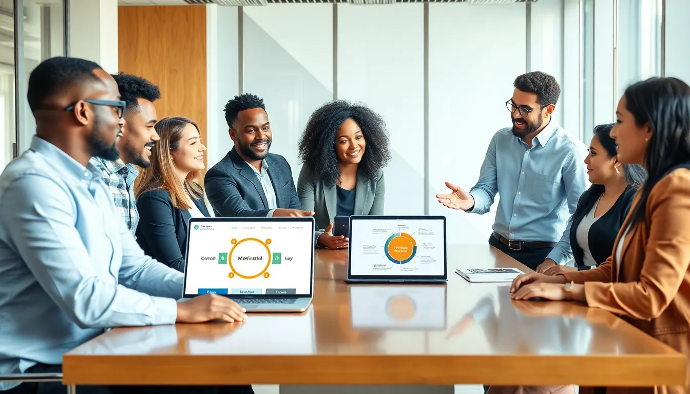 diverse team collaborating in a modern office setting.