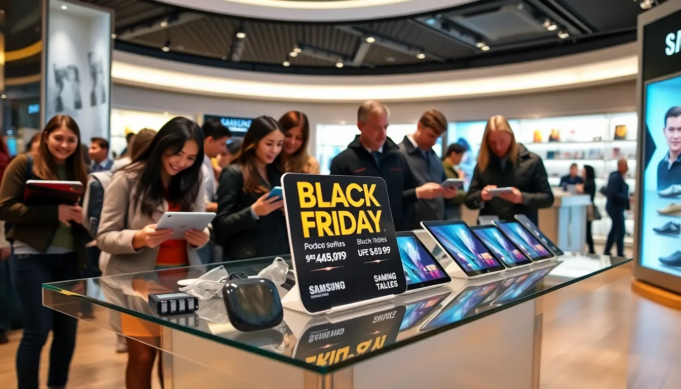 shoppers exploring Samsung tablets during Black Friday sales.