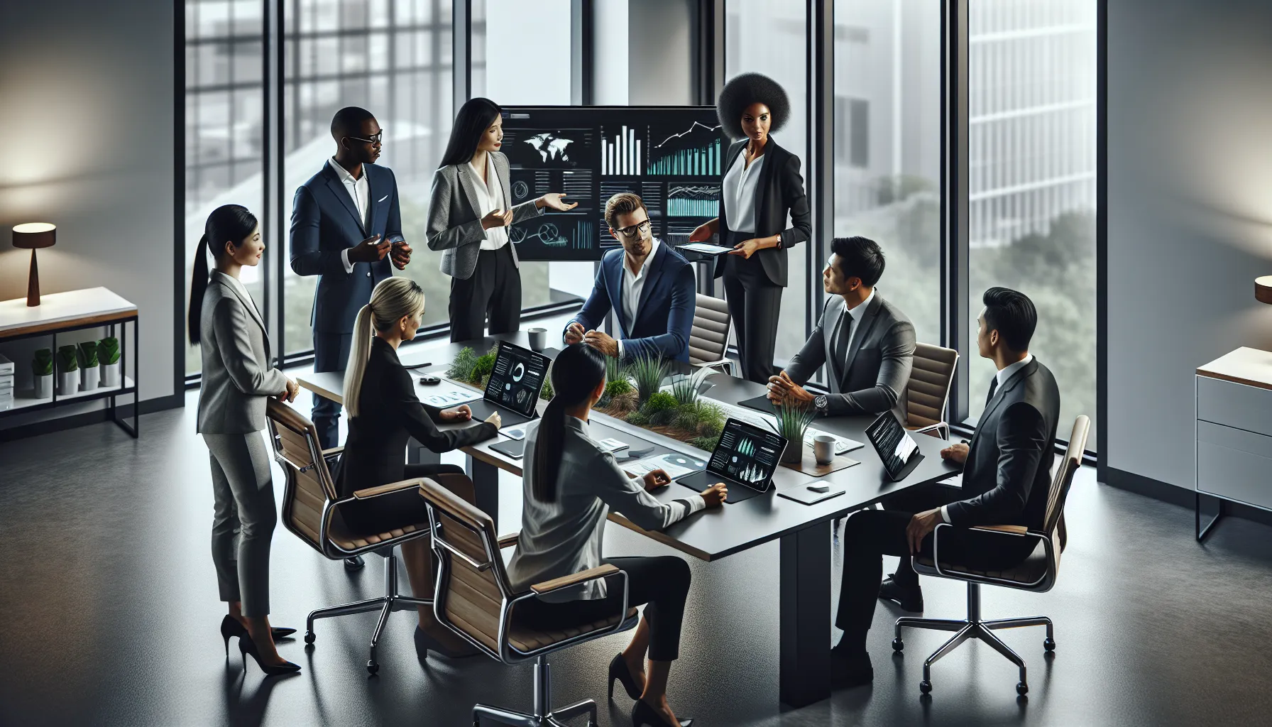 diverse team discussing Lavescora benefits in a modern office.