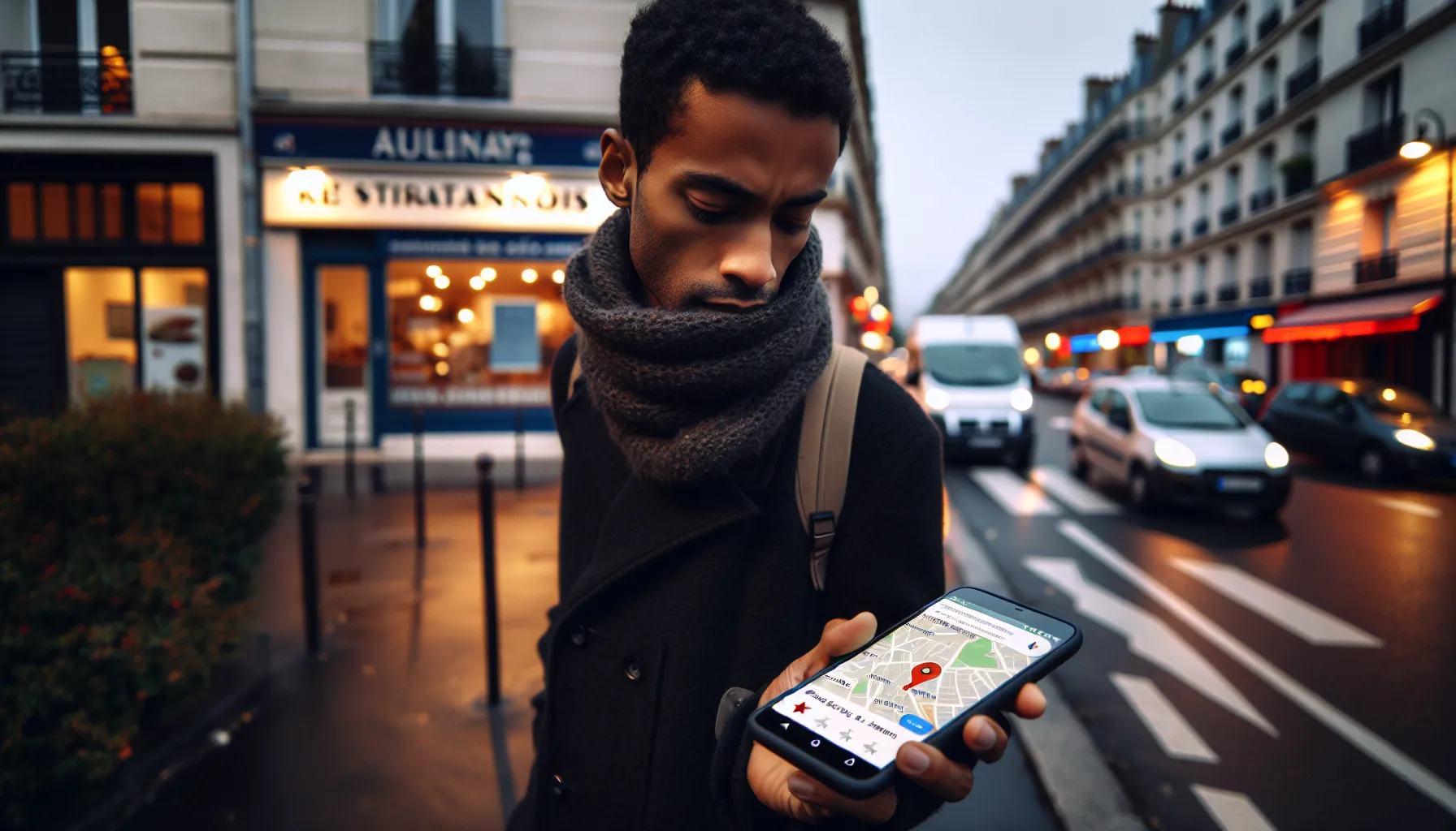 Person in Aulnay-sous-Bois checking local Google Maps results on a smartphone.