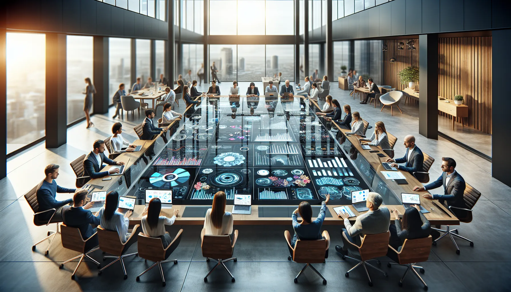 professionals collaborating on future website developments in a modern office.