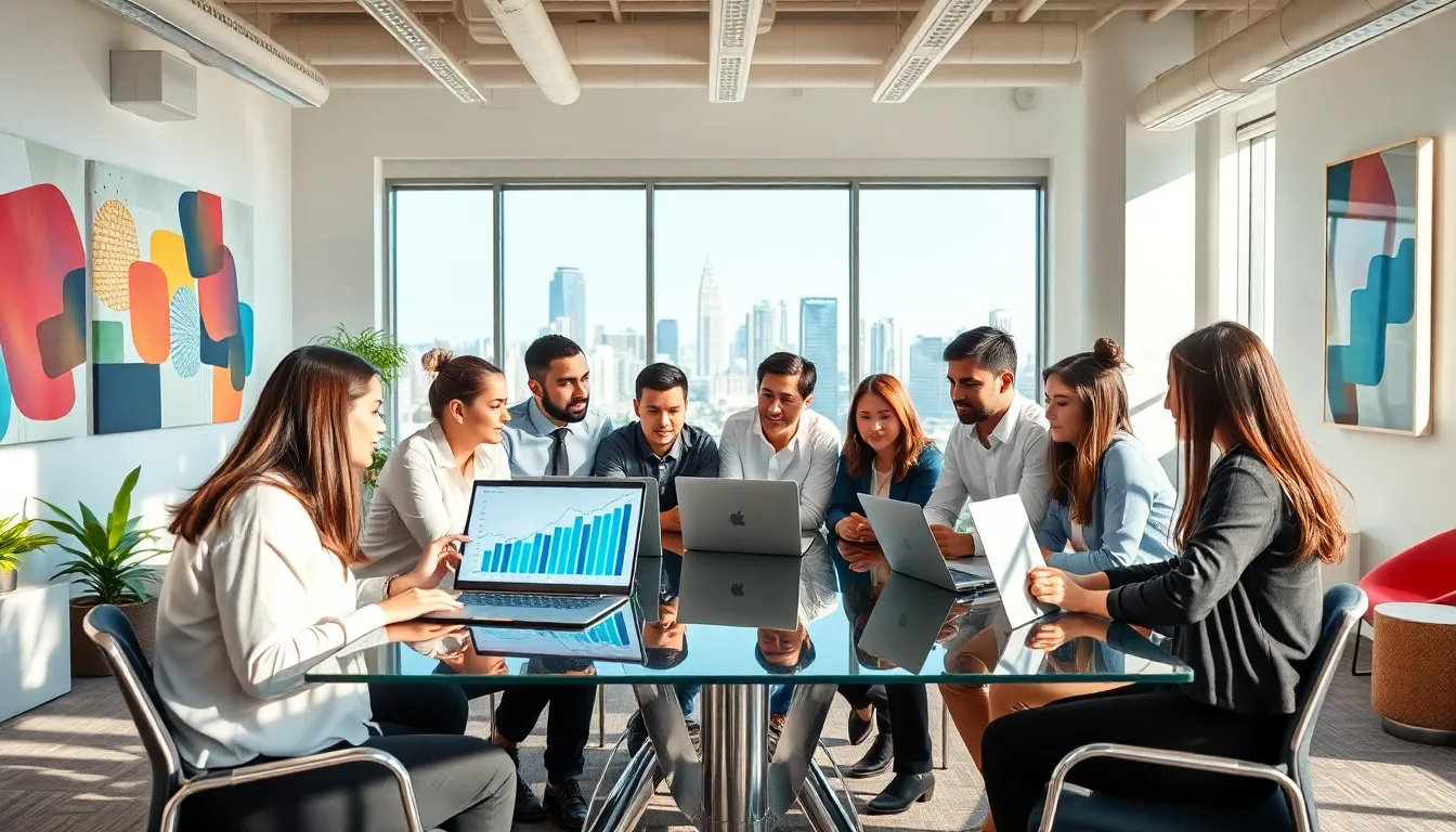 diverse professionals collaborating in a modern office.