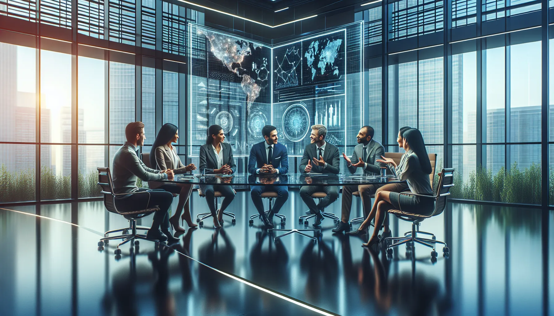 diverse team collaborating in a modern conference room.