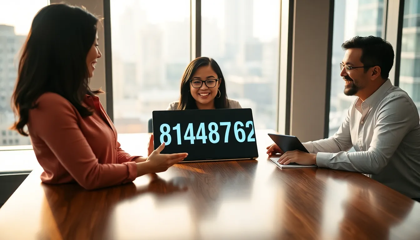 professionals discussing the significance of numbers in a modern office.