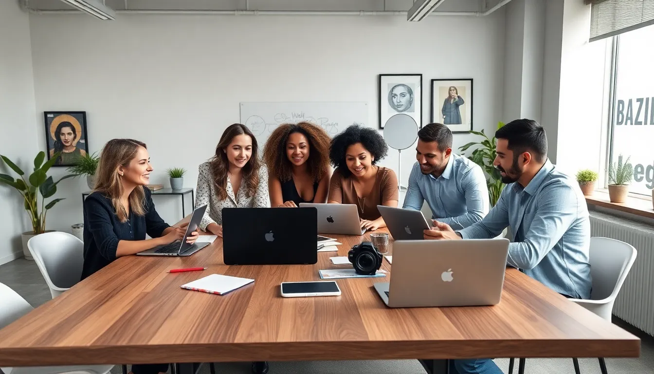 diverse professionals collaborating in a modern office setting.