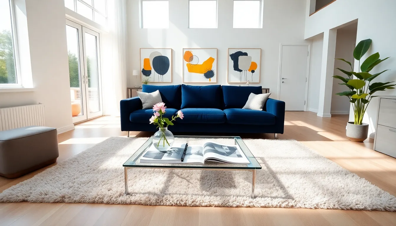 a stylish modern living room blending real estate with contemporary fashion.