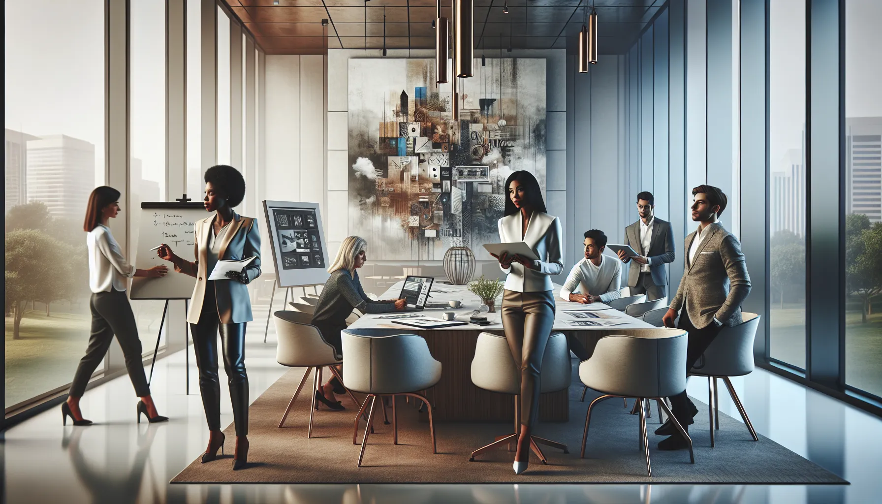 diverse professionals collaborating in a modern workspace.