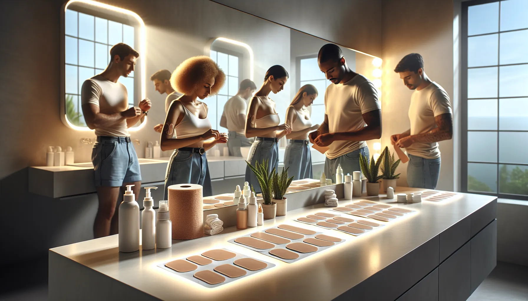 people applying Hondingo88 patches in a clean bathroom.