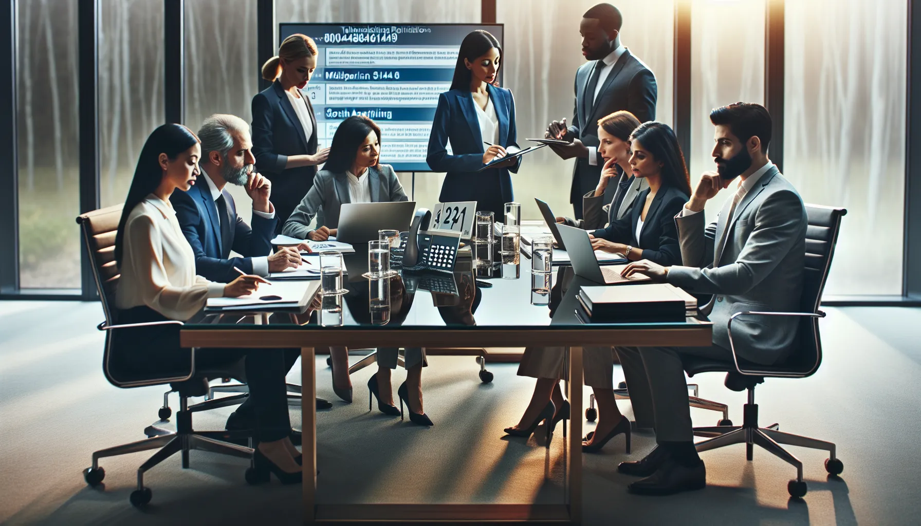 diverse business team discussing implications of toll-free number in modern office.