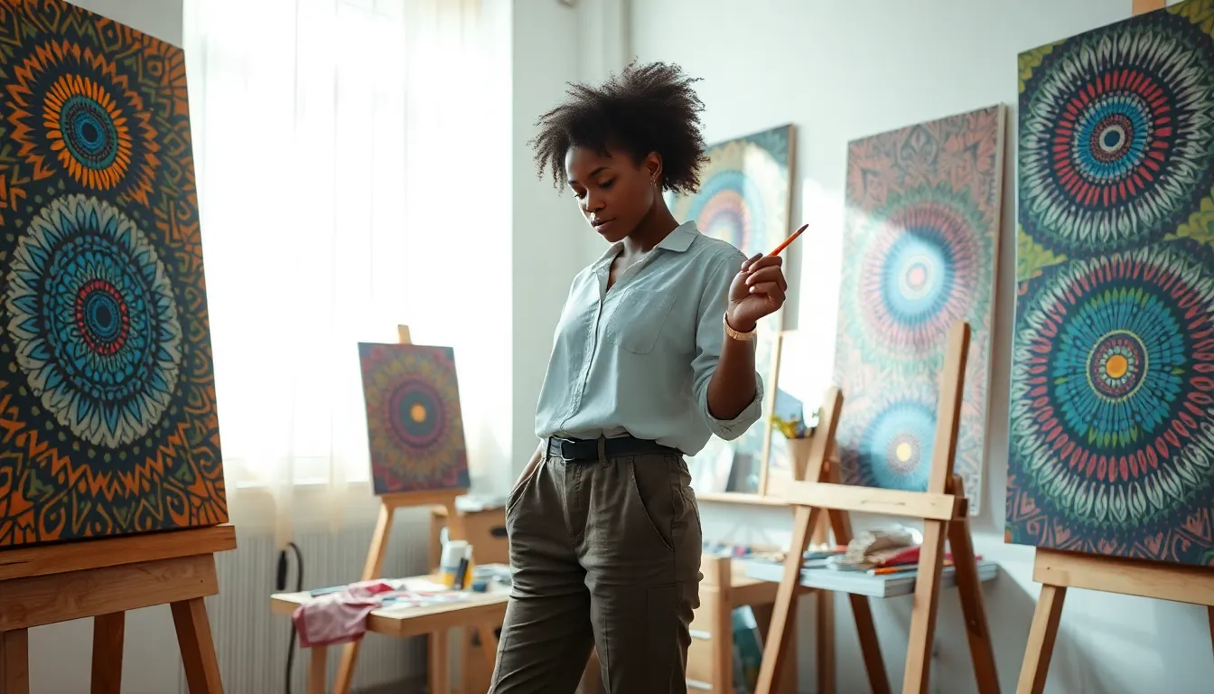 artist creating haiikurti artwork in a modern studio.